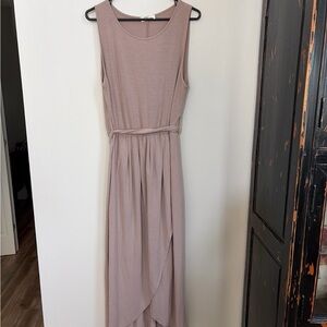 Zenana Outfitters Sleeveless Taupe Maxi Dress with Waist Tie
